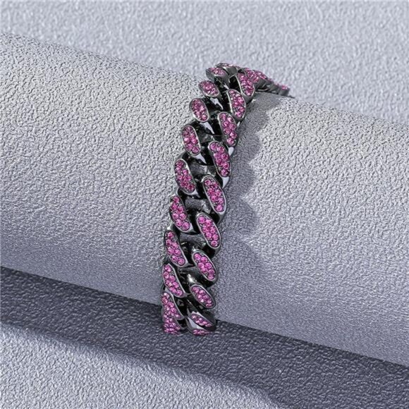 Purple Diamond Cuban Link Armlet Bracelet - Picture 2 of 6